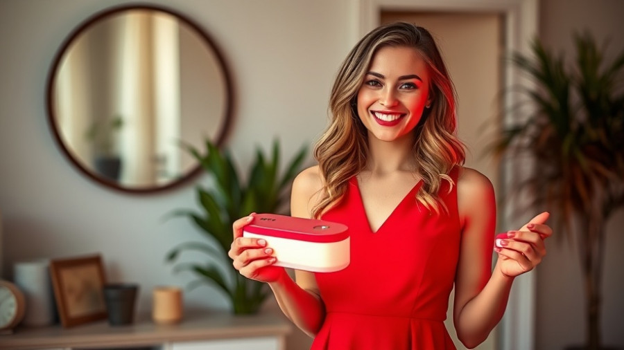 Woman using Red Light Therapy at Home with therapy devices