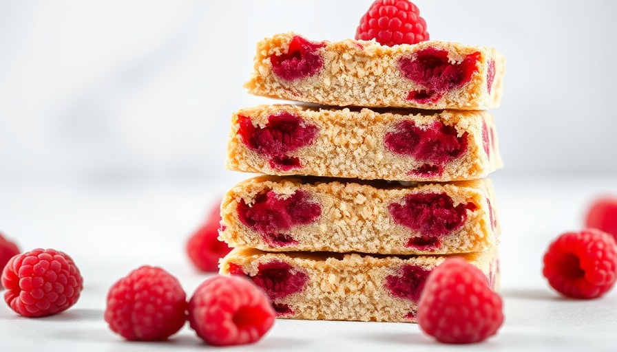 Lemon raspberry almond flour bars stacked with raspberries