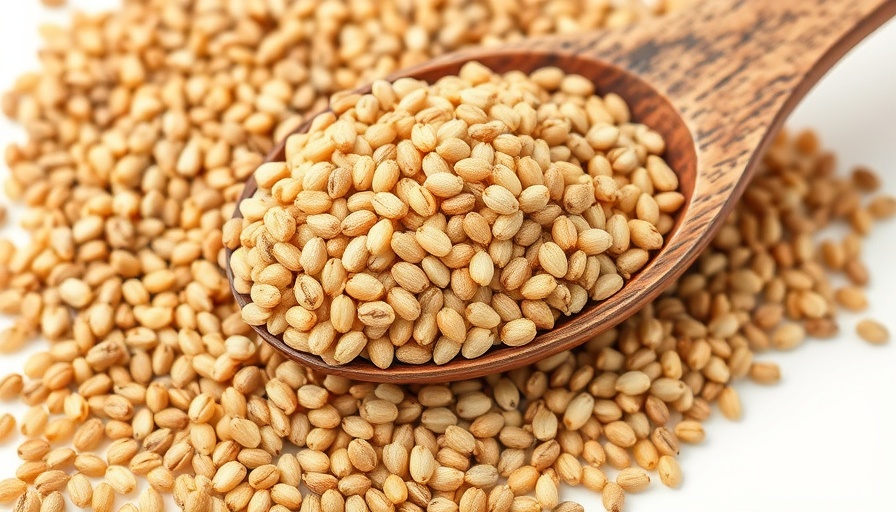 Nutritious grain amaranth in wooden spoon on white background.