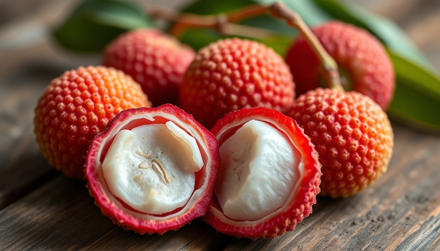 Close-up of lychees on wooden table, highlighting health risks of lychee consumption.