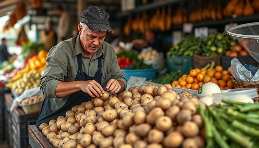Person handling potatoes at a market, Potatoes and Diabetes research.