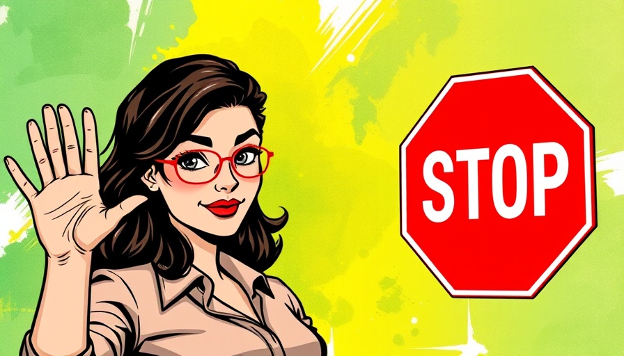 Standing Up for Yourself: Woman gesturing stop with stop sign, cartoon style.