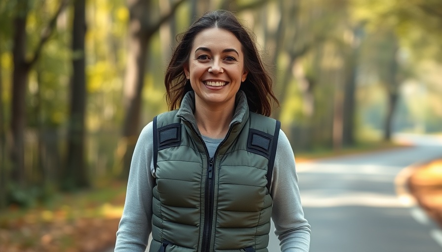 Woman experiencing benefits of walking with a weighted vest outdoors.