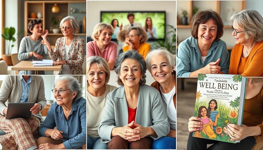 Collage of midlife well-being celebrations and discussions with women.