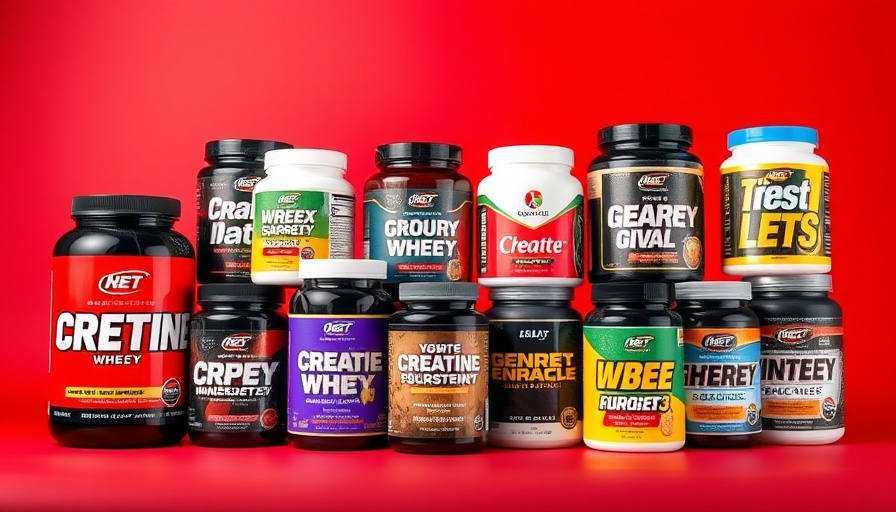 Three top creatine supplements for muscle growth on a red background.