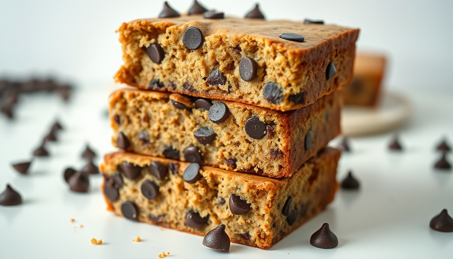 Moist vegan chocolate chip coffee cake slices with chocolate chips.