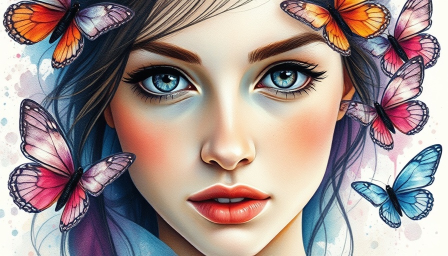 Watercolor portrait of woman with butterflies, symbolizing personal development.