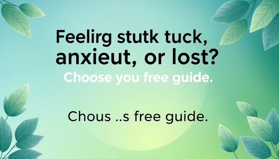 Gradient motivational text 'Feeling stuck? Choose guide' with personal development theme.