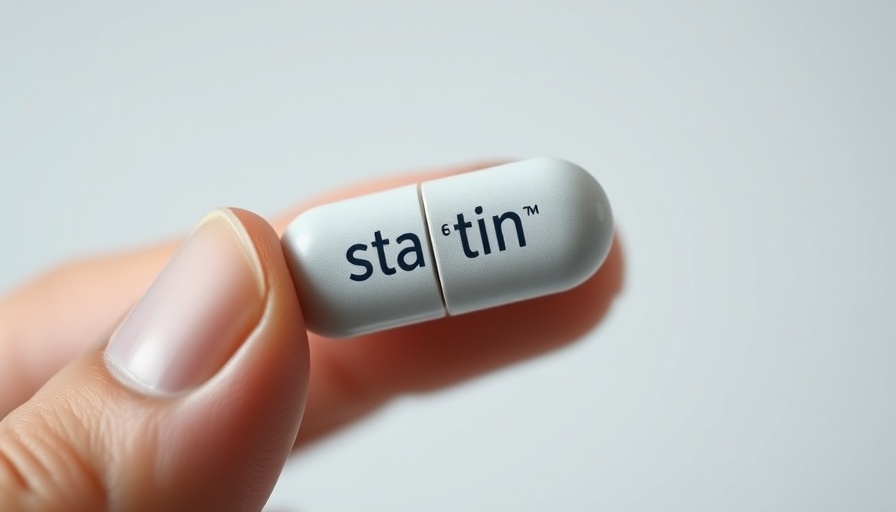 Close-up of statin pill held between fingertips, illustrating medication.