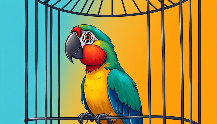 Colorful parrot outside cage symbolizing pursuit of enlightenment.