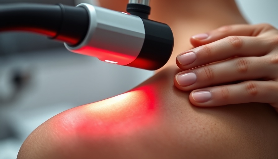 Therapeutic laser being applied to shoulder for Class IV Laser Therapy