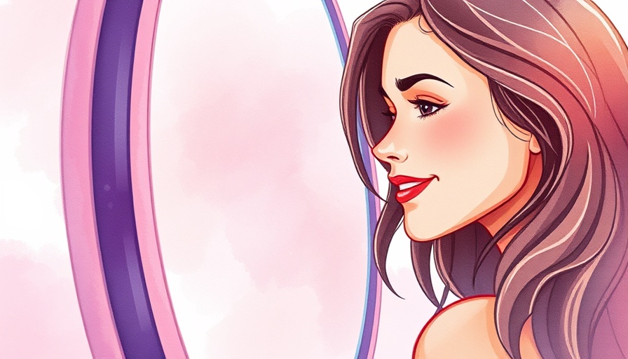Watercolor of a woman looking in mirror, self-improvement theme.
