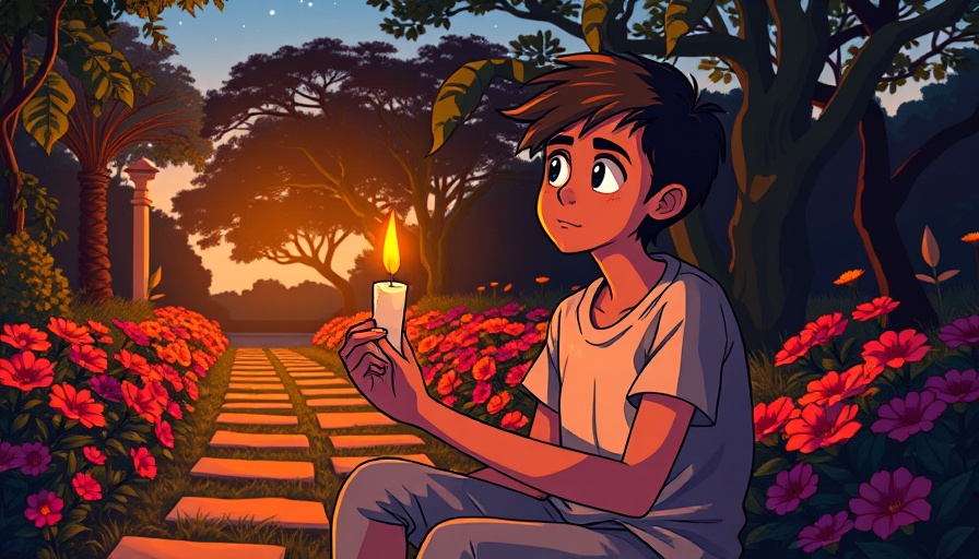 Peaceful contemplation with candlelight under a starry sky.
