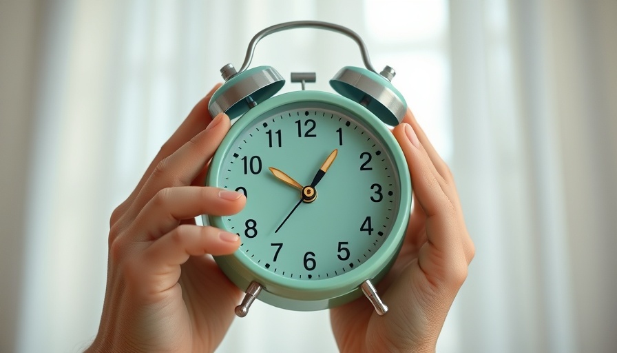 Mint alarm clock in hands representing biological age measurement.