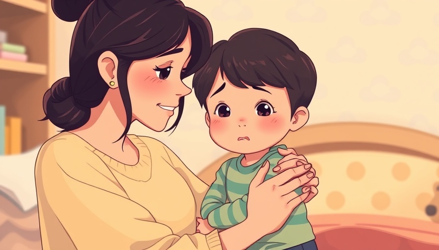 Mindful parenting scene with mother comforting child in cozy room.