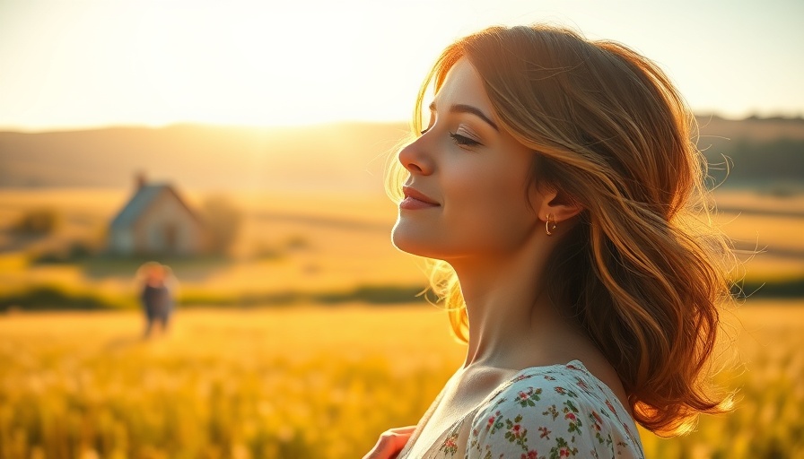 Serene woman in a field embracing personal development.