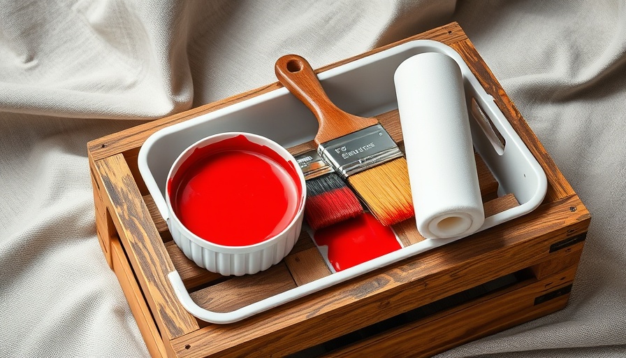 Painting tools for DIY home upgrades on a crate.