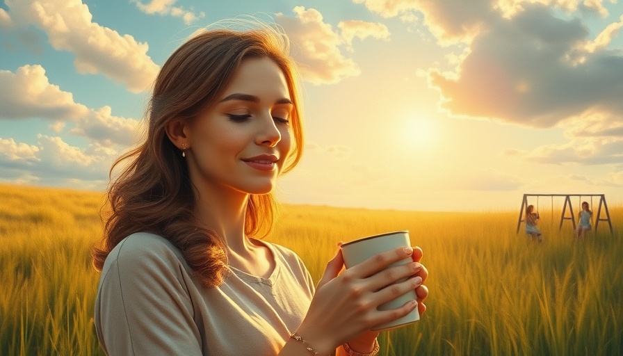 Woman embracing personal development in a sunny field, serene moment.