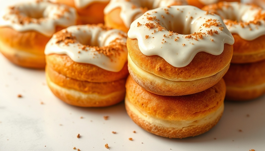Healthy chai latte protein donuts with white icing and chai spices.