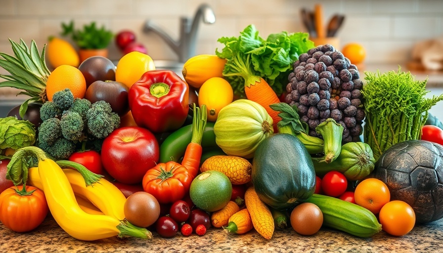 Colorful meal prep for kids with fruits and vegetables on a counter.
