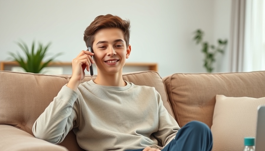 Young person demonstrating text neck solutions with correct phone posture.