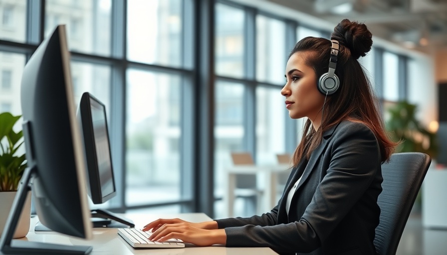 Young businesswoman working at a desk in modern office