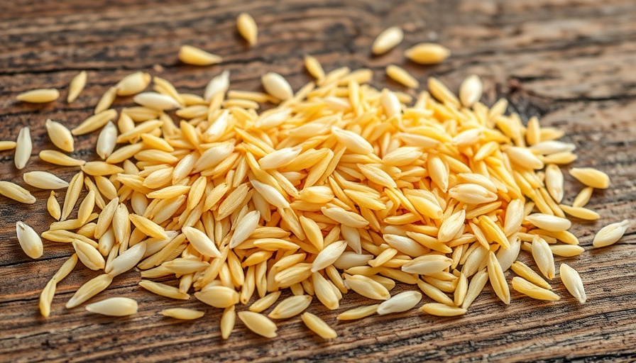 Rice ceramides concept with golden rice grains and white rice kernels.