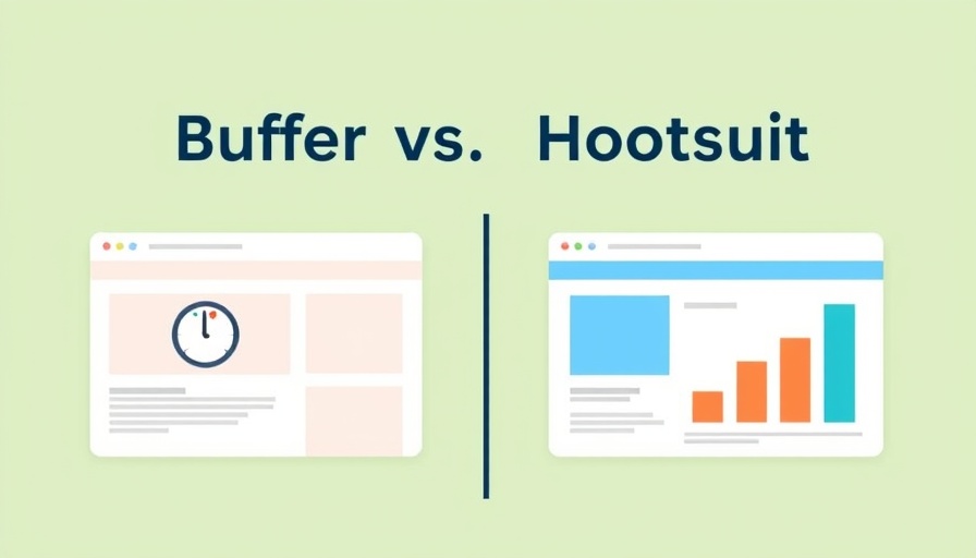 Buffer vs. Hootsuite comparison chart with icons for features.