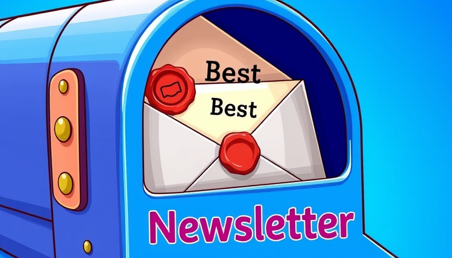 Illustration of mailbox and marketing newsletter on blue background.