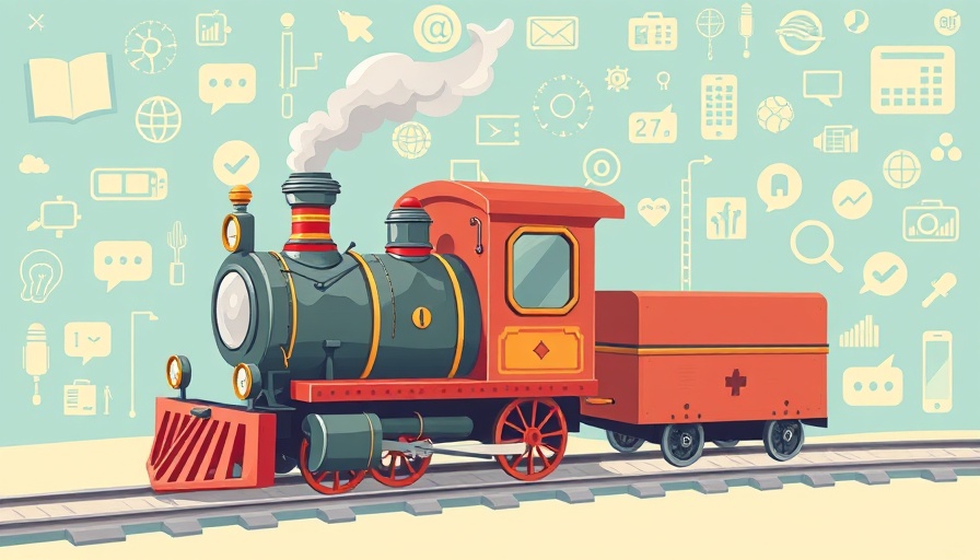 Cartoon train illustration symbolizing site migration communication