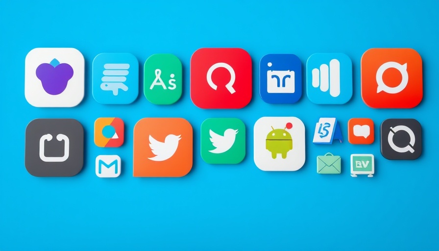Colorful app icons on blue background, Snowflake Native Apps for Secure Data Management.