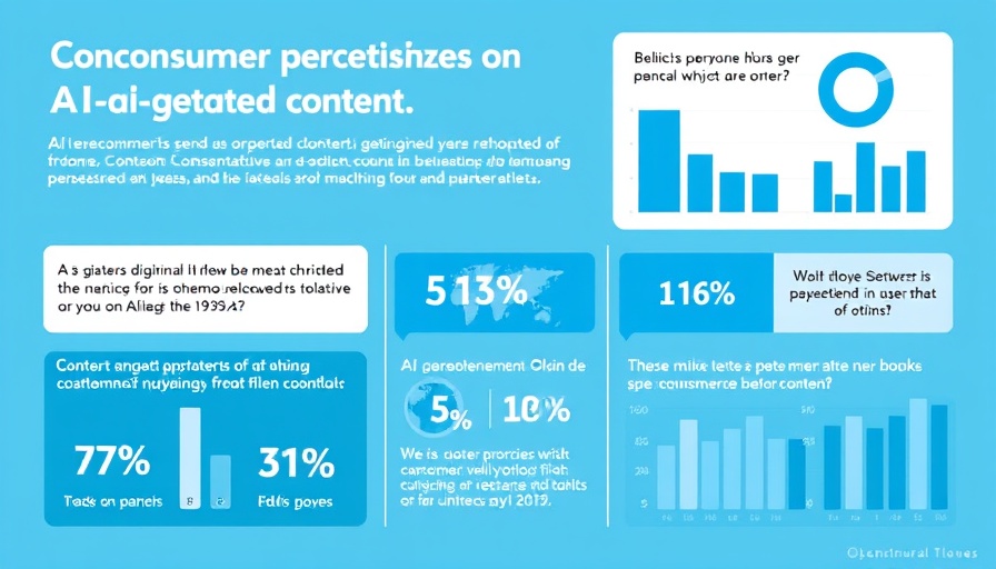 Infographic on perceptions of AI-generated content, blue theme, statistics.