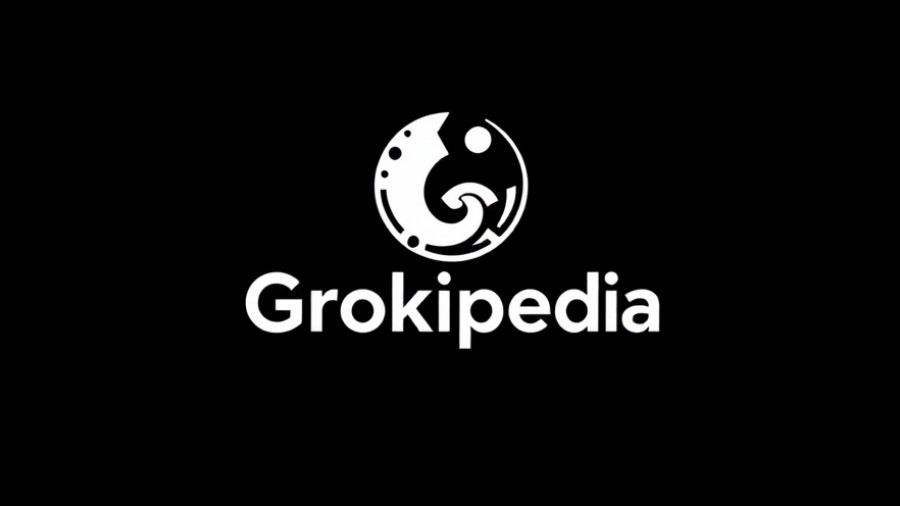 Minimalist Grokipedia AI Encyclopedia logo on black background.