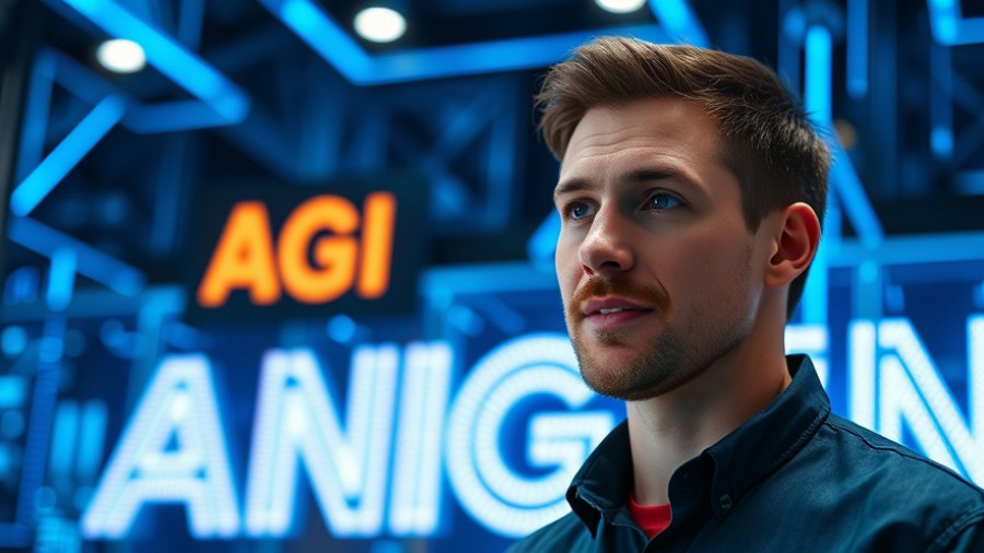 AGI misconceptions small businesses: speaker discussing insights with a digital background.