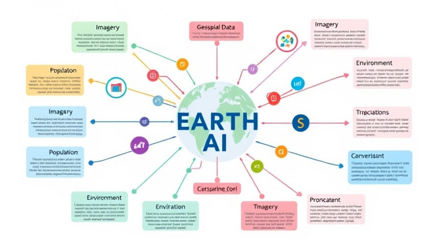 Google Earth AI for Business: Geospatial tools and data infographic.