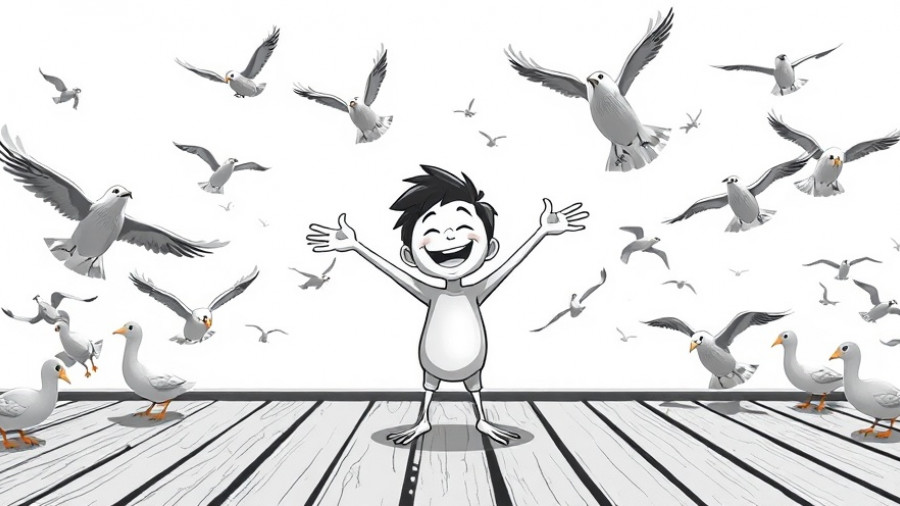 TOEM: A Photo Adventure screen with joyful character and birds.