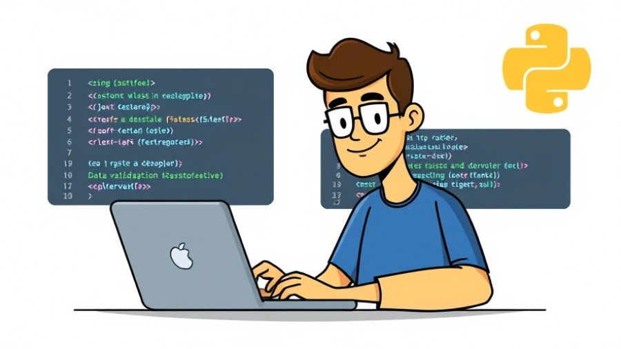 Illustration of Pydantic for data validation with a developer using a laptop.