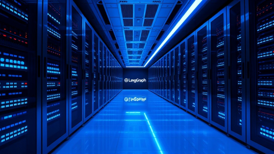 Modern data center featuring LangGraph logo, highlighting node-level caching.