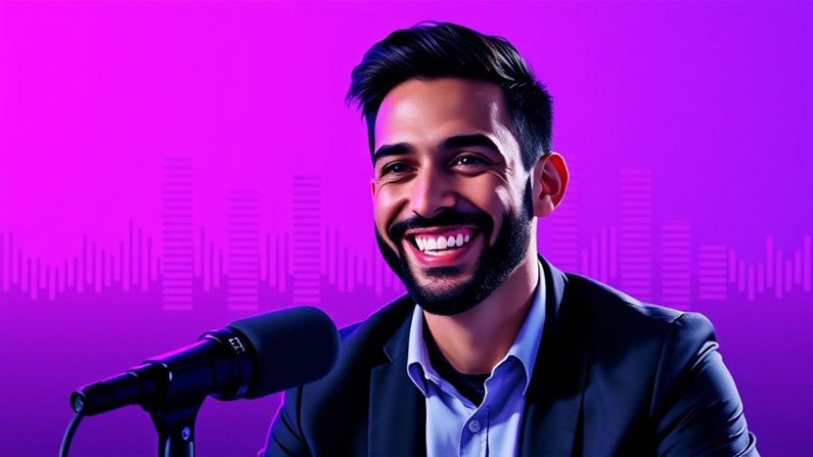 Integrated B2B Marketing podcast host promotional banner with dynamic purple background.