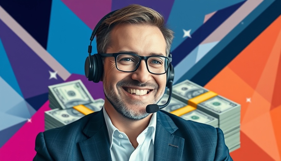 Professional discussing venture capital CRM with headset and money stack.