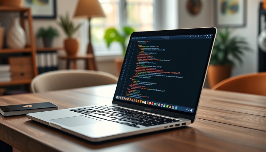 Modern laptop displaying code in a cozy home office.