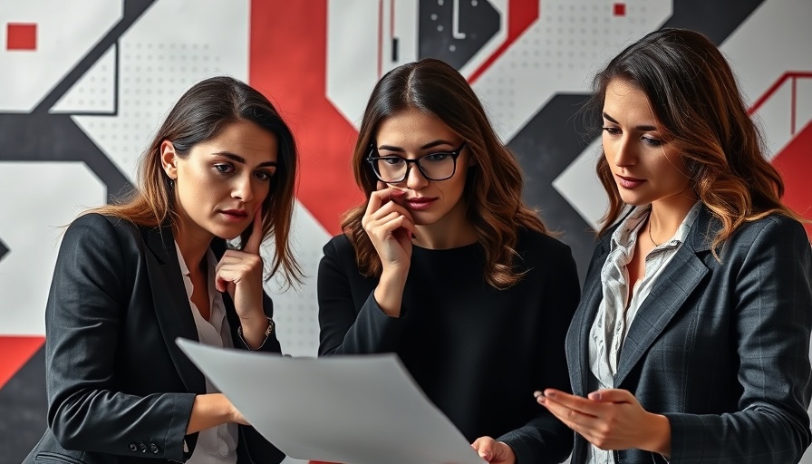 Women discussing strategy in front of abstract graphics