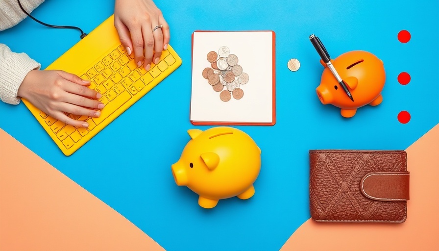 Vivid collage of financial symbols and workspace items for AI avatars for business.