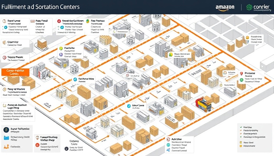 DeepFleet AI models for mobile robots in a fulfillment and sortation center schematic.