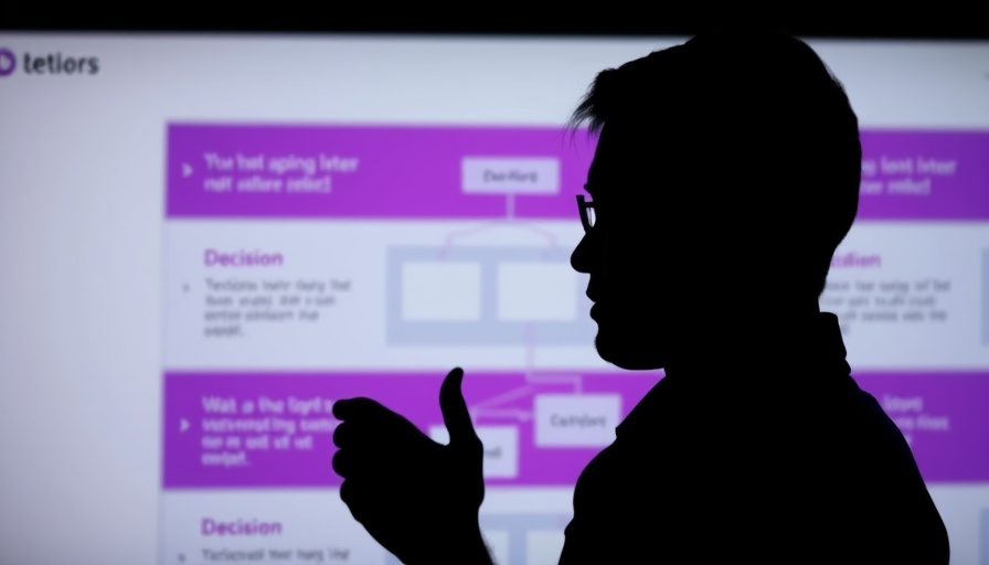 Illustration of decision trees for businesses with silhouetted figure.
