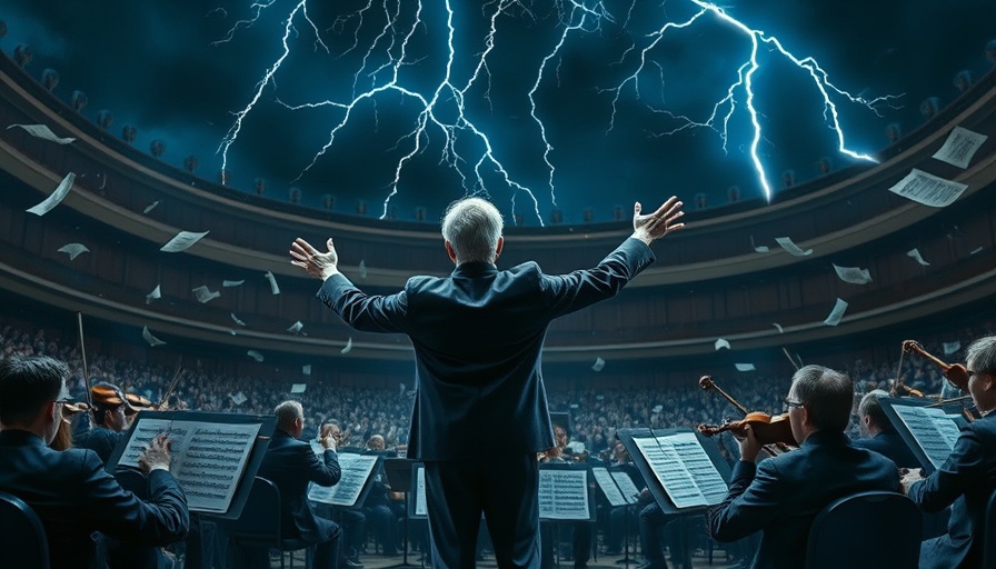 B2B marketing complexity visualized through an orchestra in a storm.
