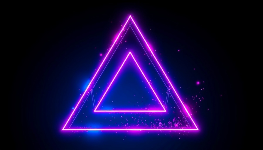 Vibrant geometric triangle at Data Hack Summit 2025, glowing neon design.