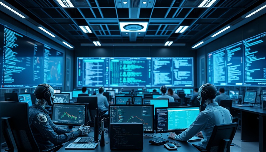 Futuristic workspace showcasing AI agents for developers.