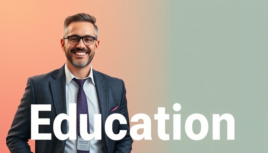 Professional man with educational video text on a vibrant background.