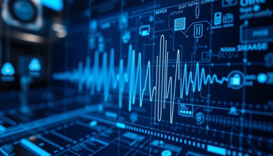 Futuristic AI voice agent interface with digital waveforms.